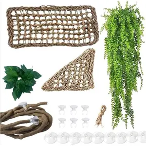 Bearded Dragon Hammock,Reptile Lounger Lizard Natural Seagrass Habitat Decor Reptiles Tank Hanging Plants Jungle Climber Vines Flexible Leaves Accessories for Lizards Chameleon Gecko Corn Snakes beard dragon