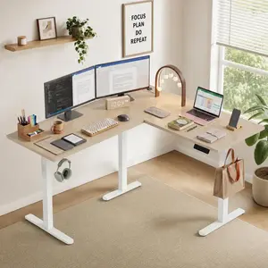 L-Shaped Electric Standing Desk, 63 x 55 Inch Adjustable Corner Desk, 180 lbs Capacity，Memory Controller & 3 Height Presets for Home Office, Gaming