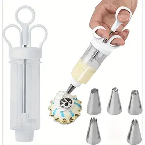 Cake Decorating Gun Cupcake Icing Piping Kit with 6 Stainless Steel Tips & Cupcake Injector Set for Perfect Frosting White BPA-Free Easy To Use Quality Tools Bakeware Plastic