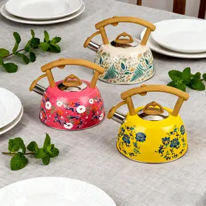 1pc 3L Thick Enamel Kettle, Vibrant Flower Pattern Tea Pot Coffee Pot, Teapot, Vintage Japanese Flat Base Enamel Kettle, Suitable for Induction Cooktop Gas Stove