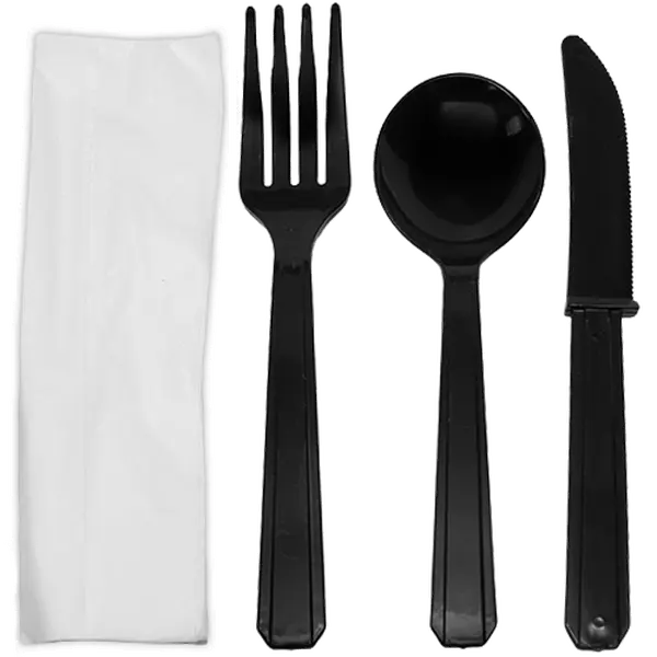 [250 sets] PS Plastic Heavy Weight Cutlery Kits, Black
