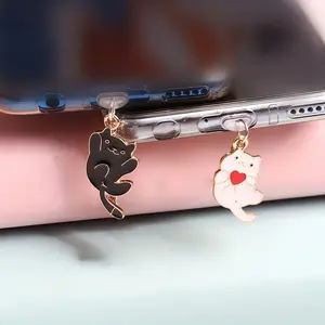 Mobile Phone Dust Plugs - Creative Happy Heart Kitten Mobile Phone Dust Plug Pendant Phone Charm Phone Decoration - Compatible with iPhone, Type-C and Android Dust Plugs - Compact and Practical - Suitable as a Small Gift