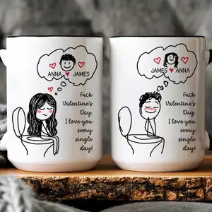 (Custom Name Ceramic Mug) Funny Couple Mug Set Of 2, Custom Name Toilet Love Cups, I Love You Every Day Gift, Valentines Day Gift for Him Her, Personalized Mugs