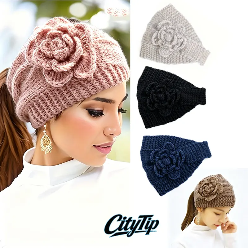 3PCS Floral Knit Winter Headband for Women | Soft Warm Flower Ear Warmer Hair Wrap | Coquette Style Hair Accessory