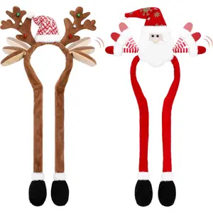 X-KCP02   2 Pack Christmas Headbands with Reindeer Antler Santa Hat Designs Christmas Head Boppers Ears Headband for Christmas Holiday Party Supplies