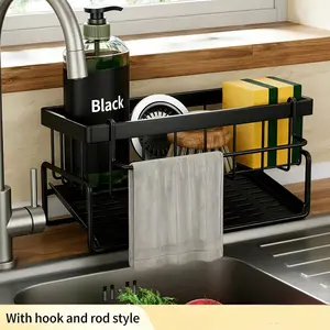 Sink Caddy with Drain Tray, Rustproof Kitchen Sink Organizer, Sponge Holder Soap Dispenser Caddy for Kitchen Bathroom Countertop rack gadget refrigerator shelf