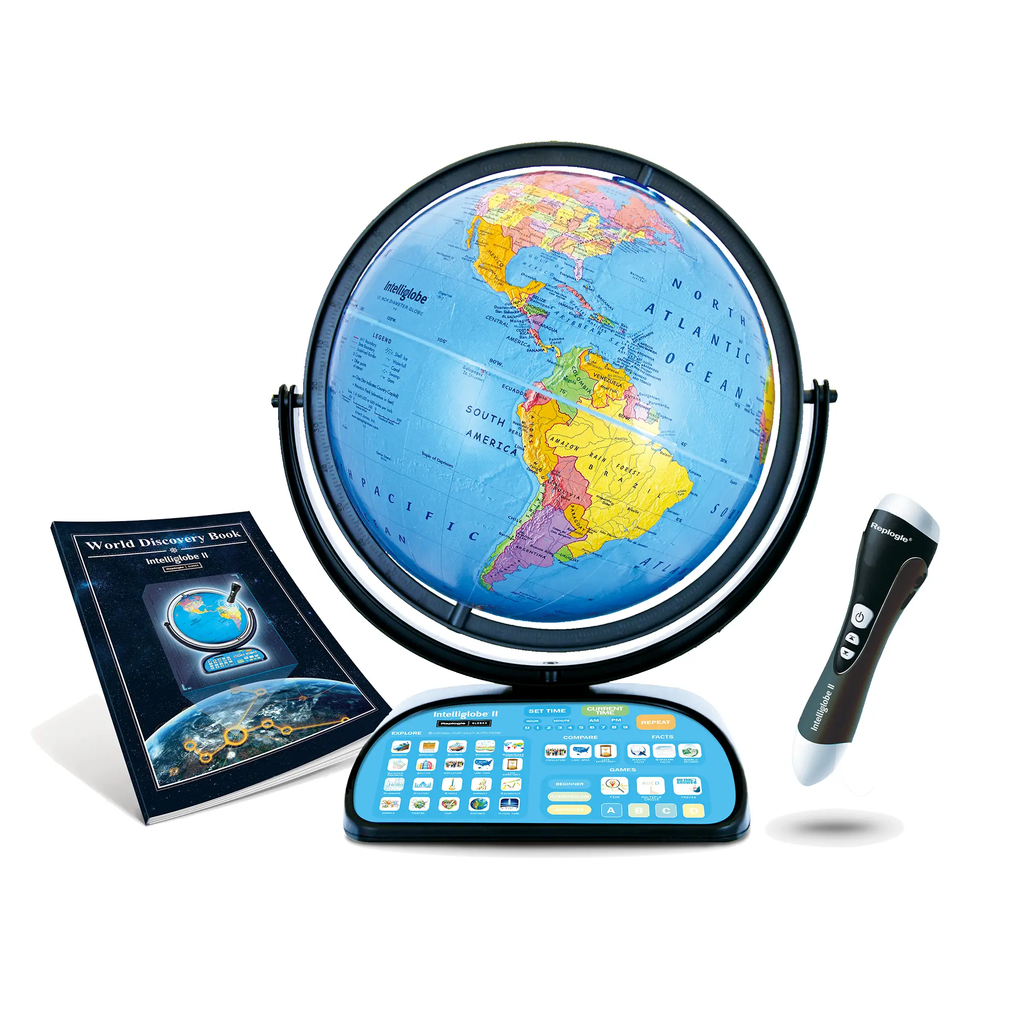 Replogle Intelliglobe II 12" Size Made in USA Interactive Talking Globe for Kids, STEM Educational Toy with Cordless Wireless Intelligent Pen, Games, 16"w x 12"d x 17.5"h, Manufacturer Warranty, Learning Tool
