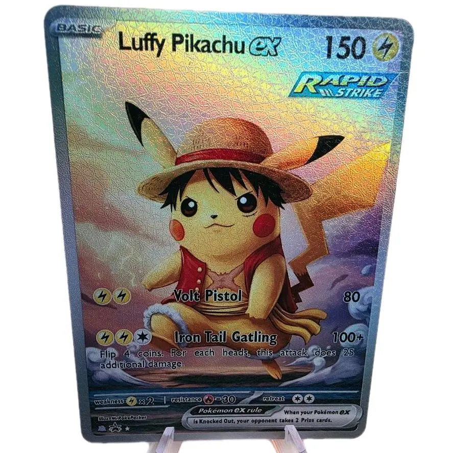 Luffy Pikachu ex Crossover Custom Card, Rainbow or Glass Holo or Textured Rainbow Holo