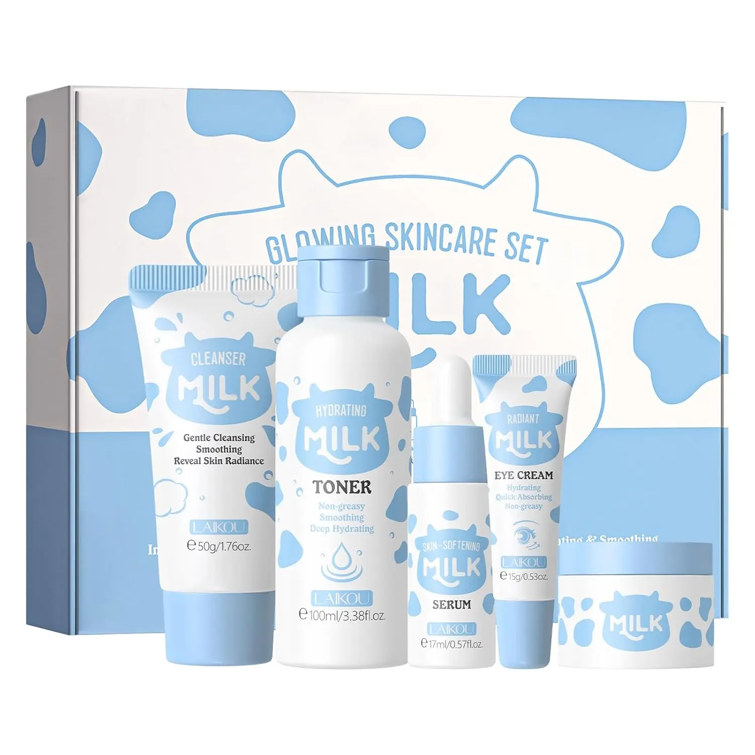 5/14/20PCS Milk Infused Skin Care Set, Daily Skincare Routine Kit For Women And Teens, Luxury Skincare Gift Set, Travel Size Toiletries With Gentle Milk Cleanser, Milky Hydrating Toner, Nourishing Milk Serum, Soothing Eye Cream, Moisturizing Face Cream