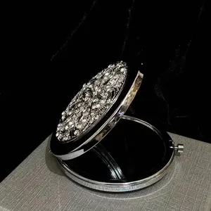 JINGXUN Crystal Compact Mirror Luxury Rhinestone Folding Makeup Mirror for Purse & Travel Portable Elegant Design