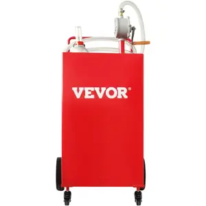VEVOR 30 Gallon Fuel Caddy, Gas Storage Tank & 4 Wheels, with Manuel Transfer Pump, Gasoline Diesel Fuel Container for Cars, Lawn Mowers, ATVs, Boats, More, Red Bottles Hand