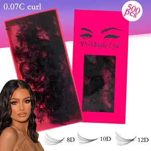 Pointy Base Loose Fans,500 Pcs Premade Fans Eyelash Extensions, 8D 10D 12D, Curl C / D, Thickness 0.07mm,8-15mm / Mixed Lengths, Thin Base Premade Volume Lash Extension, Hand-grafted False Eyelashes, Natural & Soft, Party and Travel