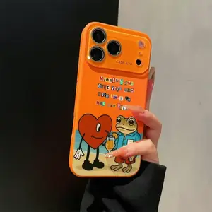 Cheerful Heart Frog Cartoon Phone Case - Textured Artistic Skin-Friendly Cover for iPhone 12 13 14 15 16 17 Pro Max Air, Full Lens Protection