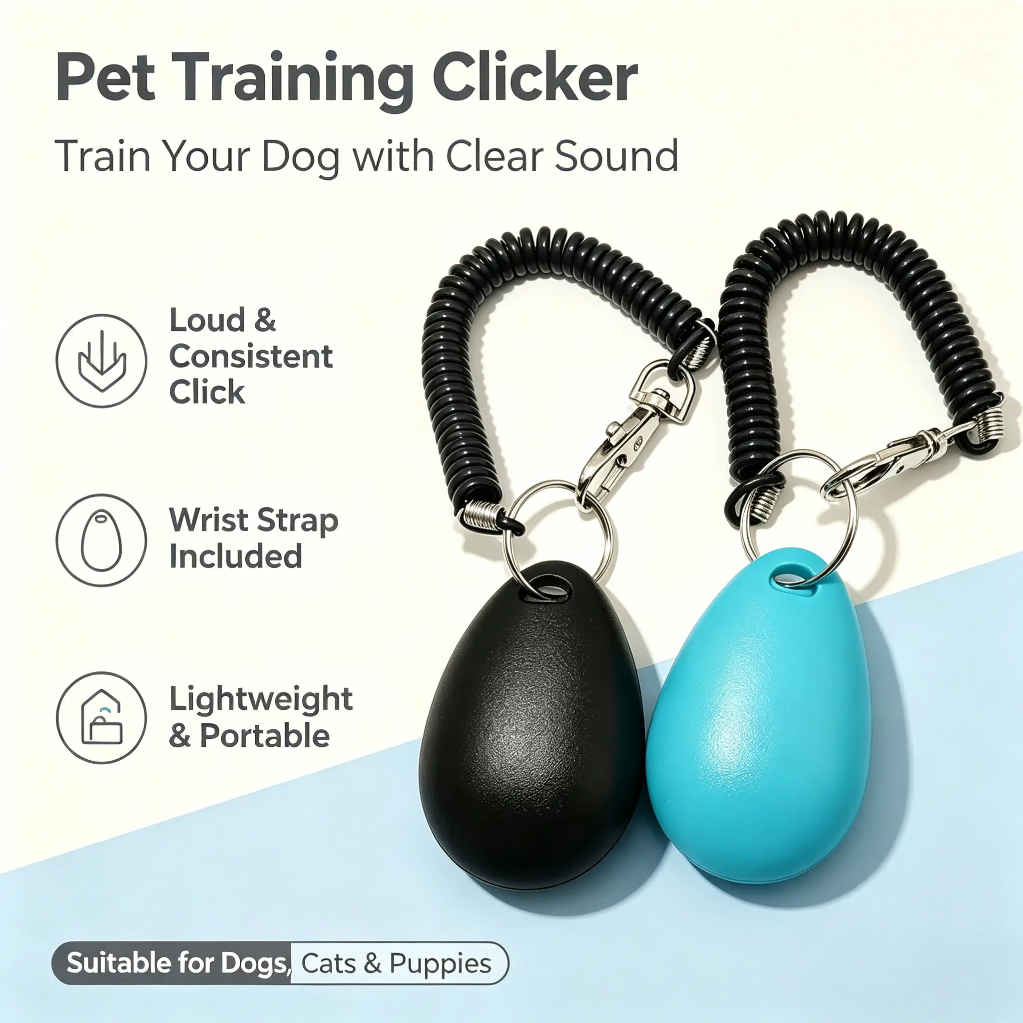 Dog Training Clicker with Sring Wrist and Keyring - Pet Dog Training Clickers for Puppy, Cat, Potty, Bird, Horse, Pet, Trainer Training Tools, Behavior Aids