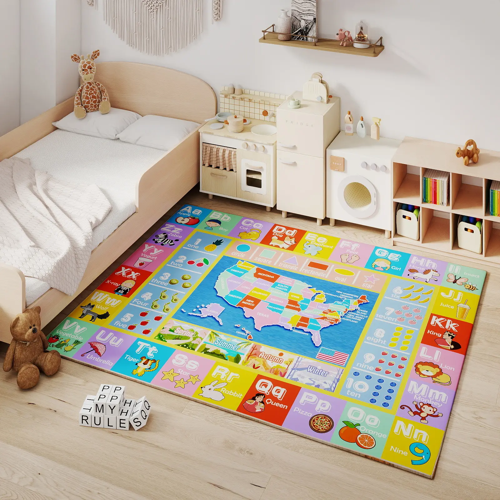【Moving Season】EIKIONE Kids Play & Montessori Rug Non-Toxic Soft Anti-Slip for Living Room Bedroom Playroom Early Learning Sensory Learning Mat Waterproof Stain-Resistant Easy Clean Toddler Safe Solid Craftsmanship US Fast Shipping After-Sales