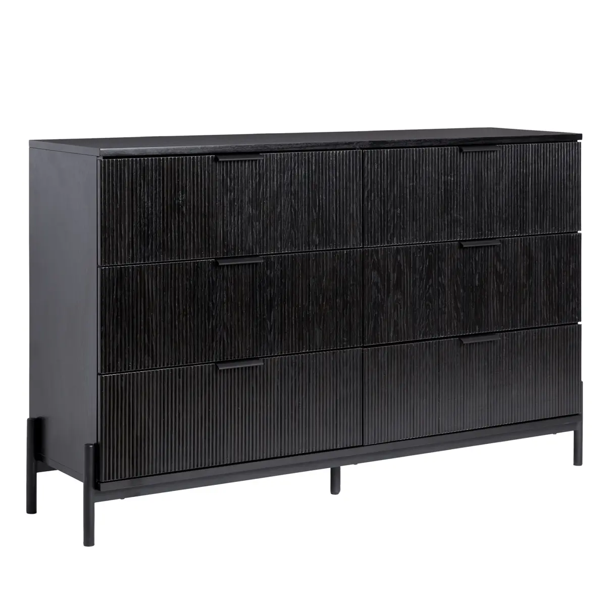 Walker Edison Modern Dresser - 6-Drawer Reeded Front Cabinet, 35.5x15.5x56 in. Warp-Resistant Indoor Furniture with Metal Glides & Tab Pulls, Black, Bedroom Organization, Transitional Interiors