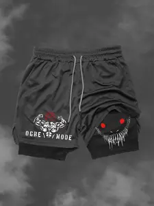 Summer Casual Fitted Double-Layer Multi-Pocket Shorts, Stylish Printed Gym Shorts for Active Wear, Comfortable Summer, Athletic Wear Shorts, Pockets Shorts, Athleisure Shorts, Running Sports Shorts