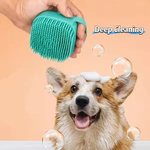 Pet Bath Brush, Silicone Massage Brush with Shampoo Dispenser, Ideal Bath Accessories for Dogs & Cats