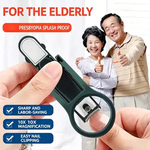 Elderly Nail Clipper with Magnifying Glass, Splash-Proof Design, Sharp Blade, Easy Thick Nails Trimming, Stainless Steel Material