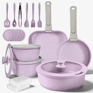 24/7/5pcs Non-Stick Pots and Pans Set with Detachable Handle Oven Safe Stackable RV Kitchen Cooking Set Modern Aluminum Dishwasher Safe Optimal Storage Design outdoorfun
