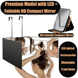 The 360 Mirror - 3 Way Adjustable Trifold Barber Mirror for Self Hair Cutting - Tri Fold Self Haircut System