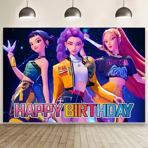 Kpop Demon Hunters Tapestry Wall Hanging 60x40inch Vibrant Birthday Party Background Banner for Living Room Bedroom Dorm Decoration Perfect Gift Easy Setup Versatile Memorable Party Decor