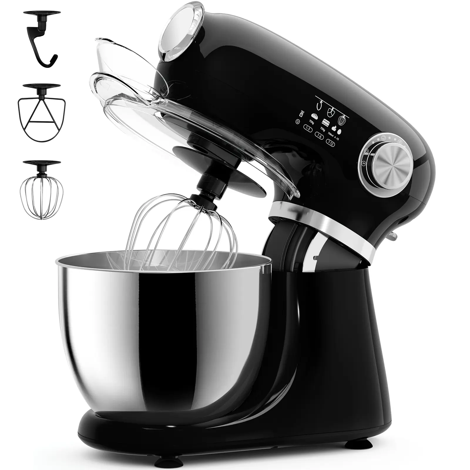 Stand Mixer, 12 Speeds Tilt-Head Electric Commercial Stand Mixer, 3-In-1 Kitchen Mixer with Bowl, Dough Hook, Whisk and Beater, Black Stand Mixer, 12 Speeds Tilt-Head Electric Commercial Stand Mixer, 3-In-1 Kitchen Mixer with Bowl, Dough Hook, Whisk and Beater, Black