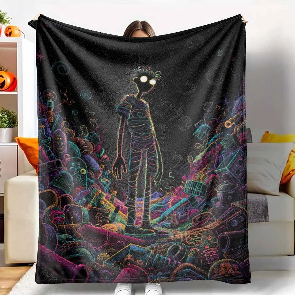 Neon Cosmic Wanderer Flannel Blanket - Abstract Art, Cosmic Theme, Fading Resistance Flannel Fabric, Soft Cozy Warm Lightweight Plush Throw for Home & Travel, Ideal Gift for Sofa Bed, Living Room