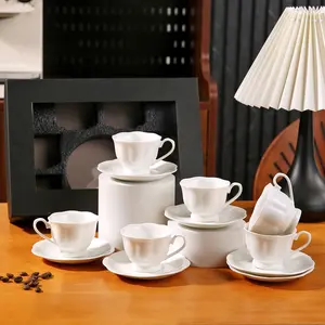 Simple Ceramic Petal Coffee Cup Set, Espresso Cups and Saucers, Coffee Drinkware, Perfect for Concentrated Coffee, Home Gatherings, Afternoon Tea, Coffee Cups Gift
