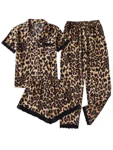 Elegant Chic Women's 3-Piece Pajama Set Pyjamas Pjs with Short and Long Pants, Striped Print with Bow, All Seasons Casual Homewear Loungewear Nightwear Fit