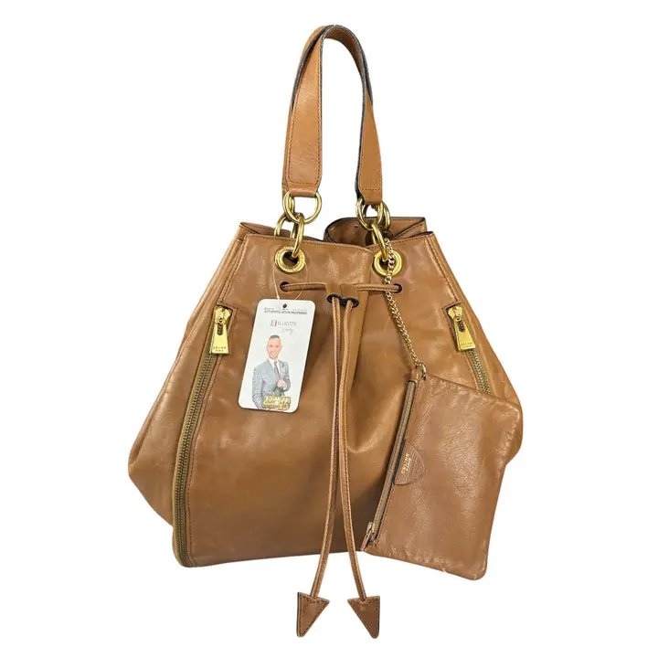 Pre-owned Celine Leather Bucket Bags Gold Brown GHW Pouch Drawstring Bucket Hobo Bag