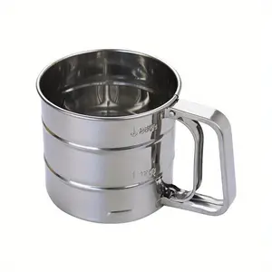 1pc Stainless Steel Flour Sieve, Kitchen Strainer Utensils, Handheld Semi-automatic Filter, Cup-shaped Filter