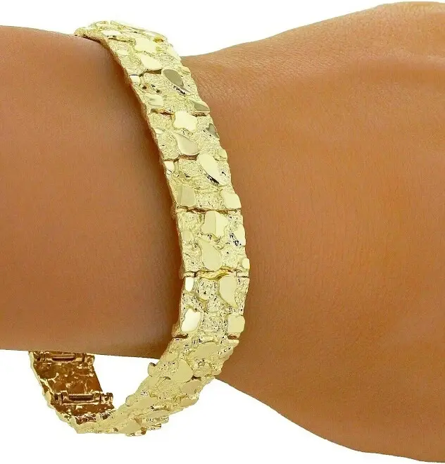 MaxBling81 Unisex 14K Yellow Gold Finish Nugget Bracelet, 15mm 8in Hip Hop Inspired Party Wear Jewelry Accessory for Stylish Outfits