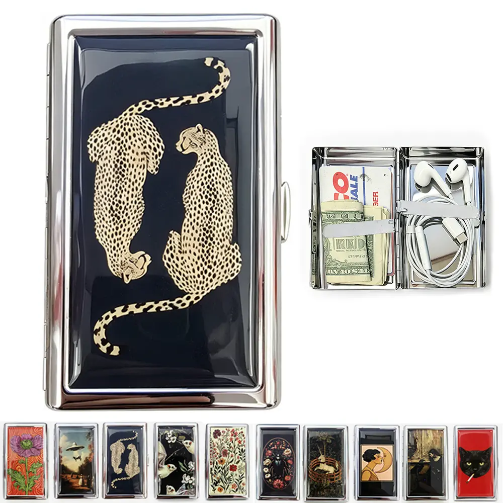Vintage-Style Metal Wallet for Credit Cards, Easy Snap Closure Vintage Art Deco Versatile Card & Cash Case Multi-Use Hard Shell Holder