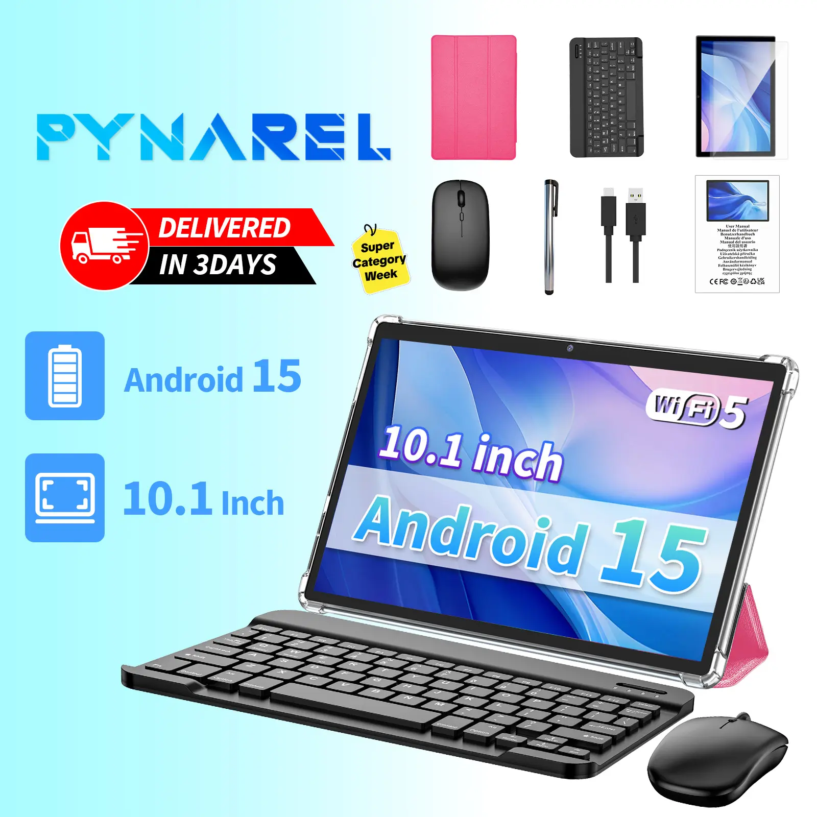 【TikTokShopBackToSchool】2026 Android 15 Tablet, All-in-1 Gift Bundle with Keyboard, Mouse, Stylus & Case, for family entertainment, Easy Setup for Family, Outdoor Fun summerwins ip display tiktokshopbacktoschool