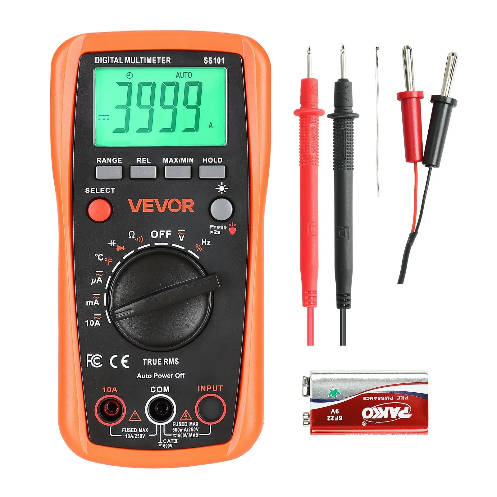 【DealsForYouDays】VEVOR Digital Multimeter, 4000-Count TRMS DC/AC Voltmeter Car Circuit Tester, Auto-Ranging Tool for Voltage, Current, Resistance, Capacitance, Temperature, Diodes, Continuity, Duty-Cycle Measurements