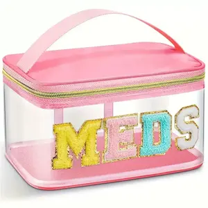 Reusable Letter Patch Meds Bag, Waterproof Nylon Portable Medicine & Toiletry Storage Organizer, Travel Makeup Bag for Home, Nurse Use, Travel Cosmetic Bags, Cosmetic Pouch, Travel Beauty Bag