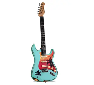 BAHAMUT 39" Solid Body Electric Guitar, Guitarra Eléctrica with Red&Blue California Coastline Style Relic Finish, Canadian Maple Neck&Purpleheart Fingerboard, SSS Pickups&Locking Tremolo Bridge