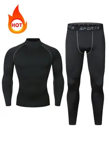 Men's Thermal Underwear Set, Fleece Lined Turtleneck Winter Shirts Long Sleeve & Long Johns, Quick Dry Base Layer Cold Weather Compression Thermal Leggings and Undershirt for Skiing Running Hiking Cycling Hunting, Compression Garment