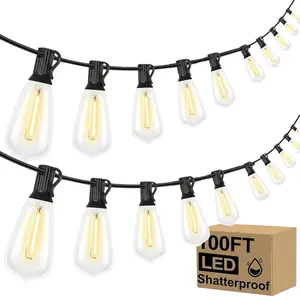 100FT Waterproof LED Outdoor String Lights with 52 Shatterproof ST38 Vintage Edison Bulbs, Dimmable Adjustable Brightness LED Patio Hanging Lights for Porch Deck Garden Backyard Balcony