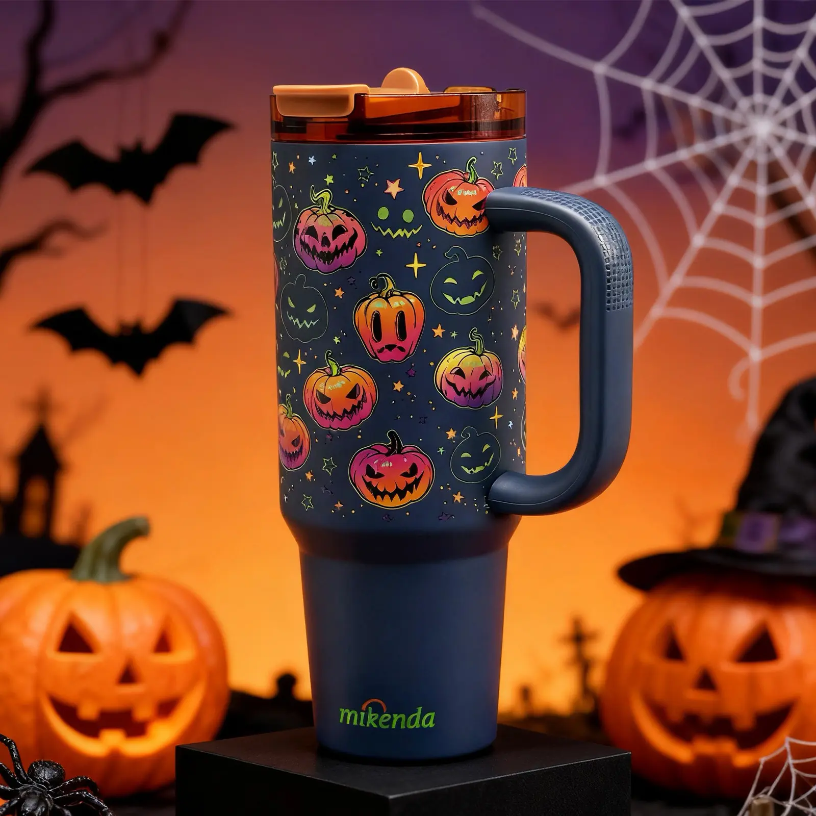 Glow-In-The-Dark 1pc 40oz Halloween Pumpkin Stainless Steel Insulated Mug, Insulated Tumbler, Handle Straw Cup, Drinkware, Keeps Drinks Hot & Cold, Perfect Gift for Women
