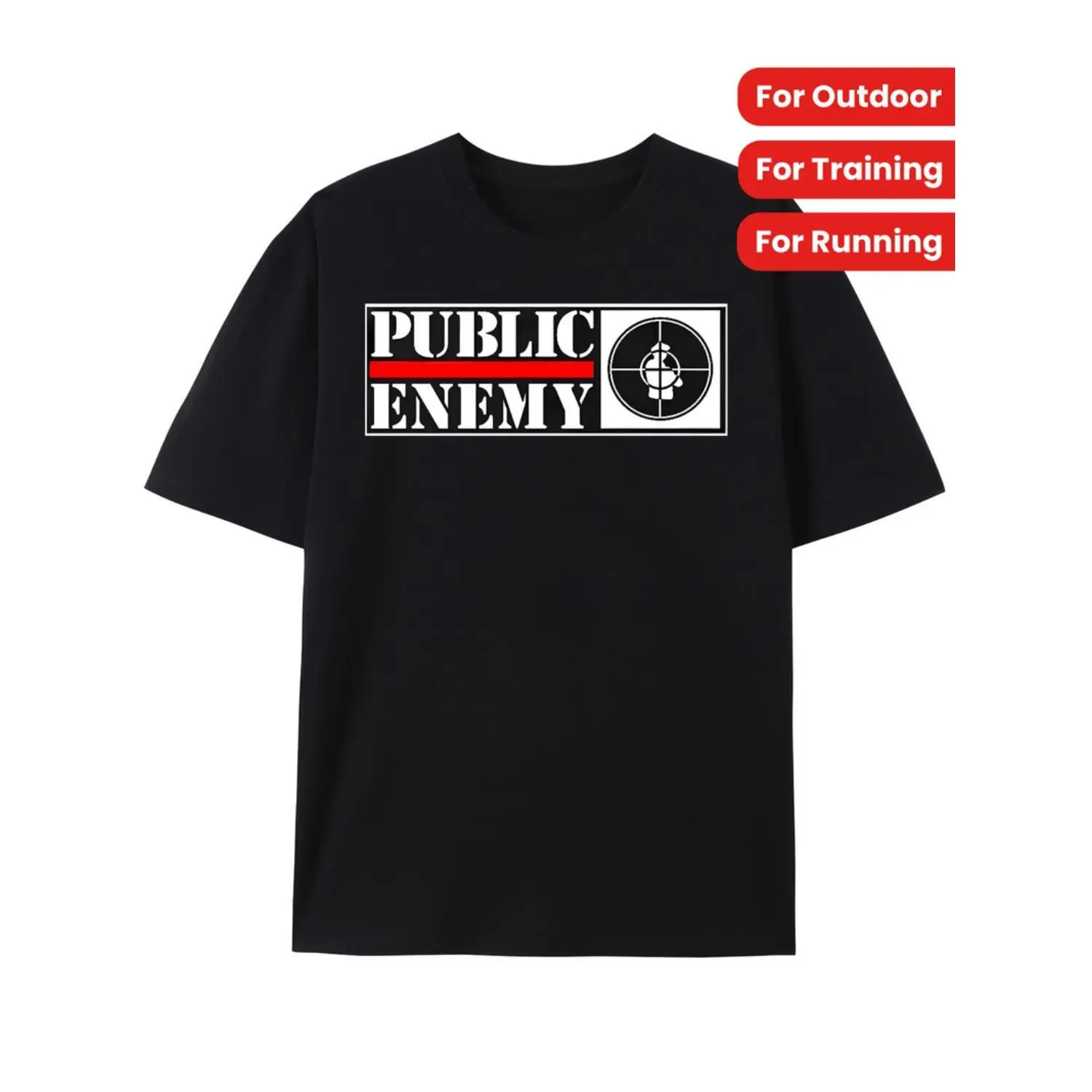 Men's Public Enemy Graphic TShirt Featuring Bold Letters and Target Pattern with Chuck D and Flavor Flave Fight The Power Theme Regular Fit Round Neck Casual Tee for Outdoor Training Running AllSeason Comfort Machine Washable Training Clothing