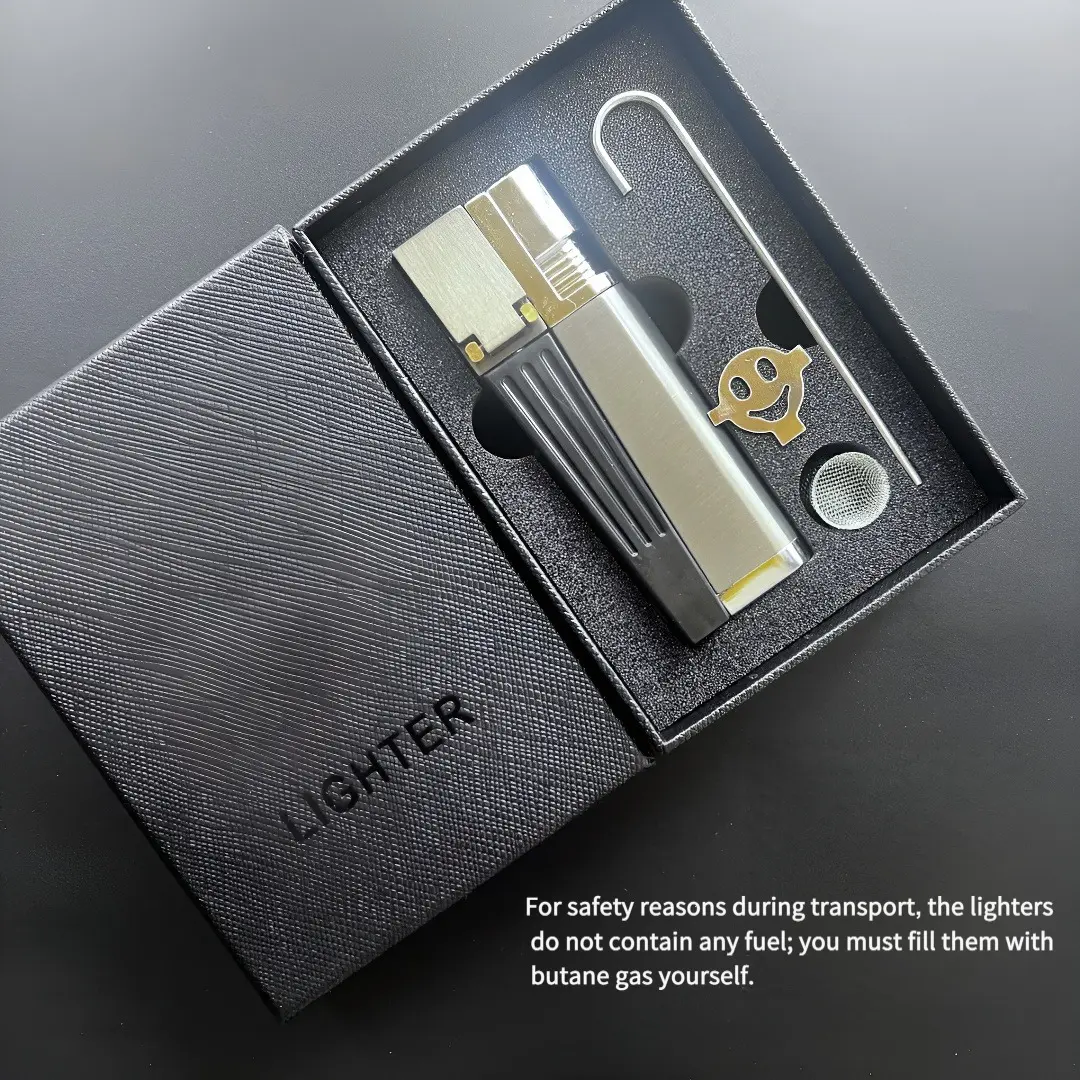 (Without Butane Gas)2-in-1 Foldable Metal Lighter Set – Refillable Soft Flame & Adjustable Flame Portable Lighter, Multipurpose Outdoor Lighter for Men, Perfect for Camping, BBQ, Kitchen & Survival Use
