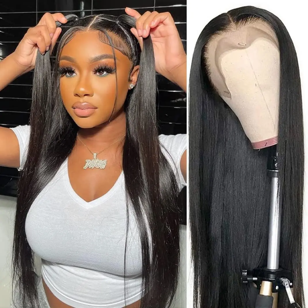 Lush Haute Synthetic Lace Front Wig 13x4 Lace Front Wigs Pre Plucked Long Straight Natural Black Wigs For Black Women 24inch Ready to Wear Wigs With Baby Hair