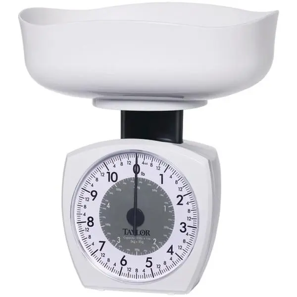 TAYLOR 212 MAIN Food Weight Scale (Tap3701Kl Model) - Stainless Steel, Bold & Easy-to-Read Dial, 11-lb Capacity, Extra-Large 6-Cup Weighing Bowl, Scale Fits Inside Bowl, Kitchen Utensil for Cooking, Diet Needs