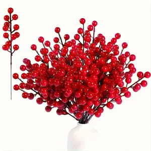 20pcs/30pcs red artificial berry Christmas decoration bouquets, Christmas tree decoration berries, Decorative Fruit Ornaments, holiday scene arrangement sets, Christmas wreath making accessories, DIY handicrafts, suitable for outdoor courtya