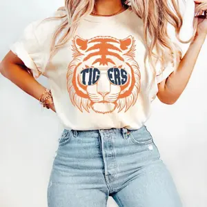 Classic Blue and Orange Tigers T-Shirt – Classic Baseball Mascot T-Shirt, Game Day Team Spirit T-Shirt, Crew Neck Crewneck Apparel for Tigers Sports Fans