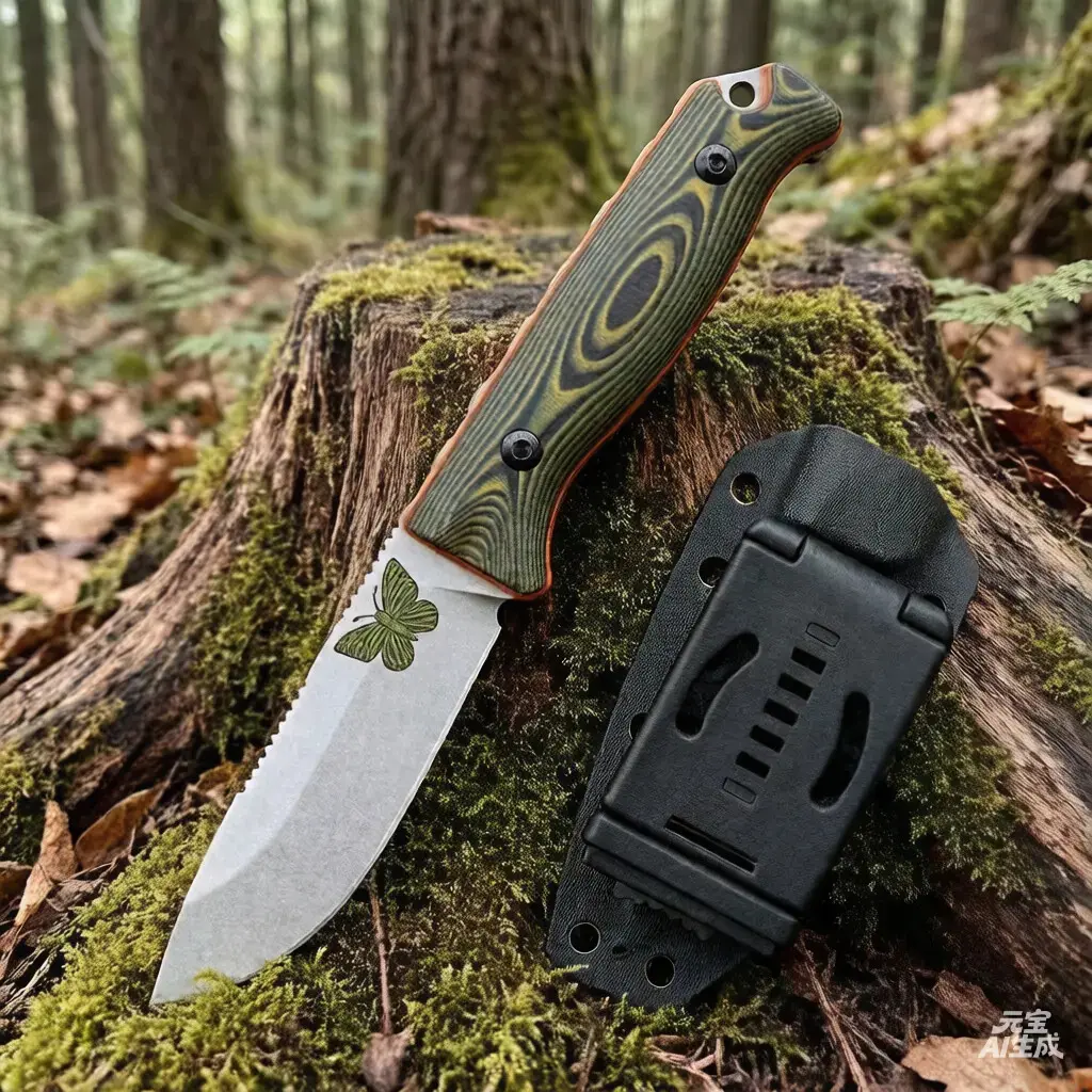 Model BM15002 straight knife with sheath, D2 stainless steel blade, G10 handle, EDC tool suitable for outdoor quality small knife