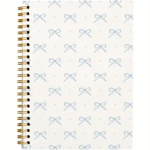 Bow Pattern Spiral Notebook Journal, 1 Count Blue Trendy Aesthetic Hardcover Notebook with 50 Pages, Student Stationary, Office Stationery & Supplies