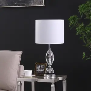 Crystal Bedside Lamp with Linen Lampshade for Nightstand Bedroom Living Room, Lucury Table Lamp with Inline Switch Standard E26 Socket Light Base classroom lights
